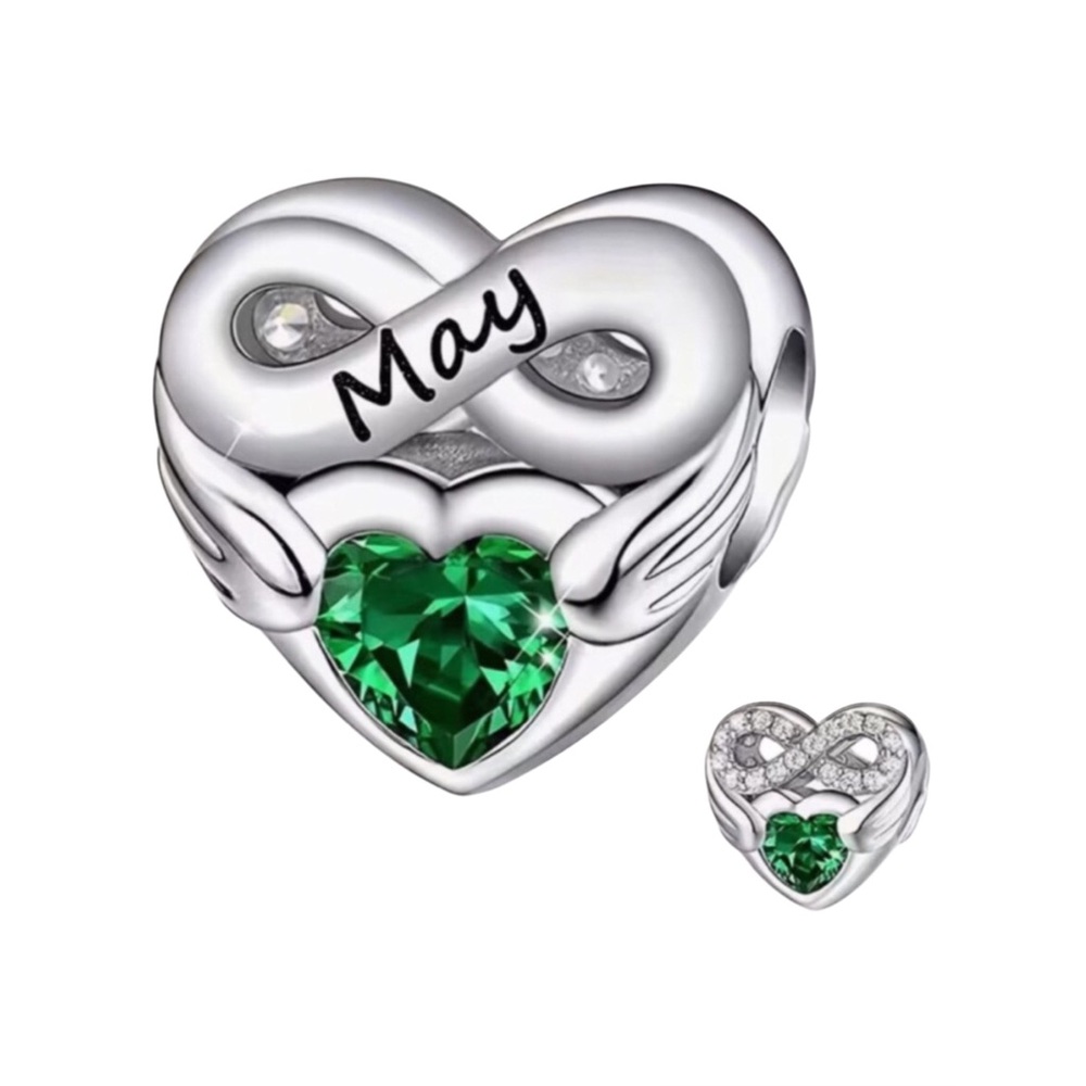 May Silver Heart Birthstone Month Charm